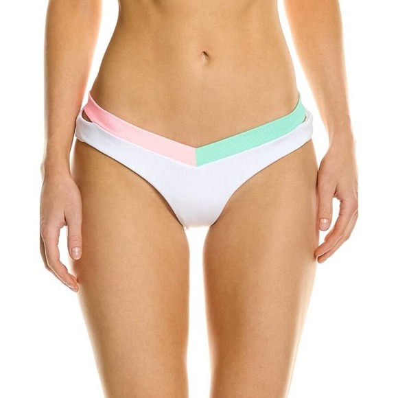 NWT PEIXOTO Med Jolie White Cutout swim Bikini Bottom Rib High V Cut Color block - Picture 1 of 8